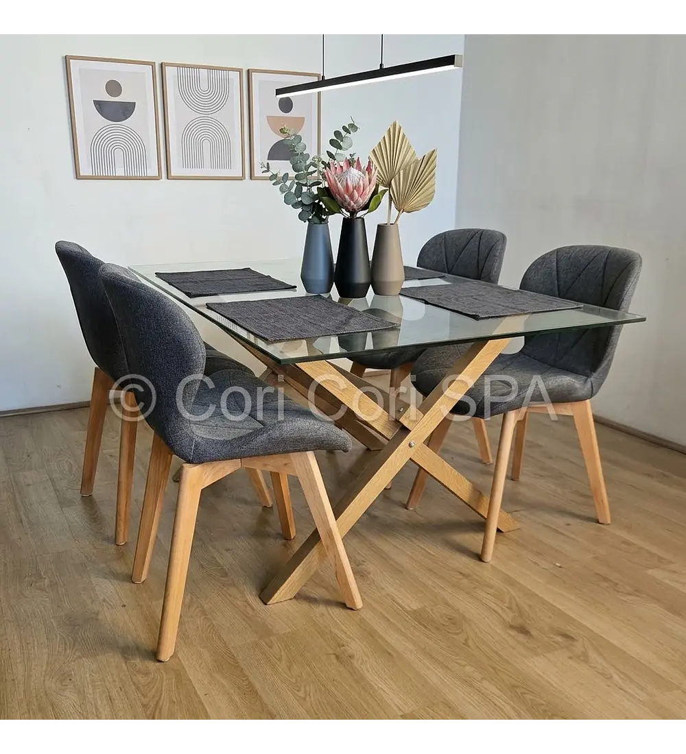 Comedor Medlock 140x90cms + 4 Sillas Mariposa Lino