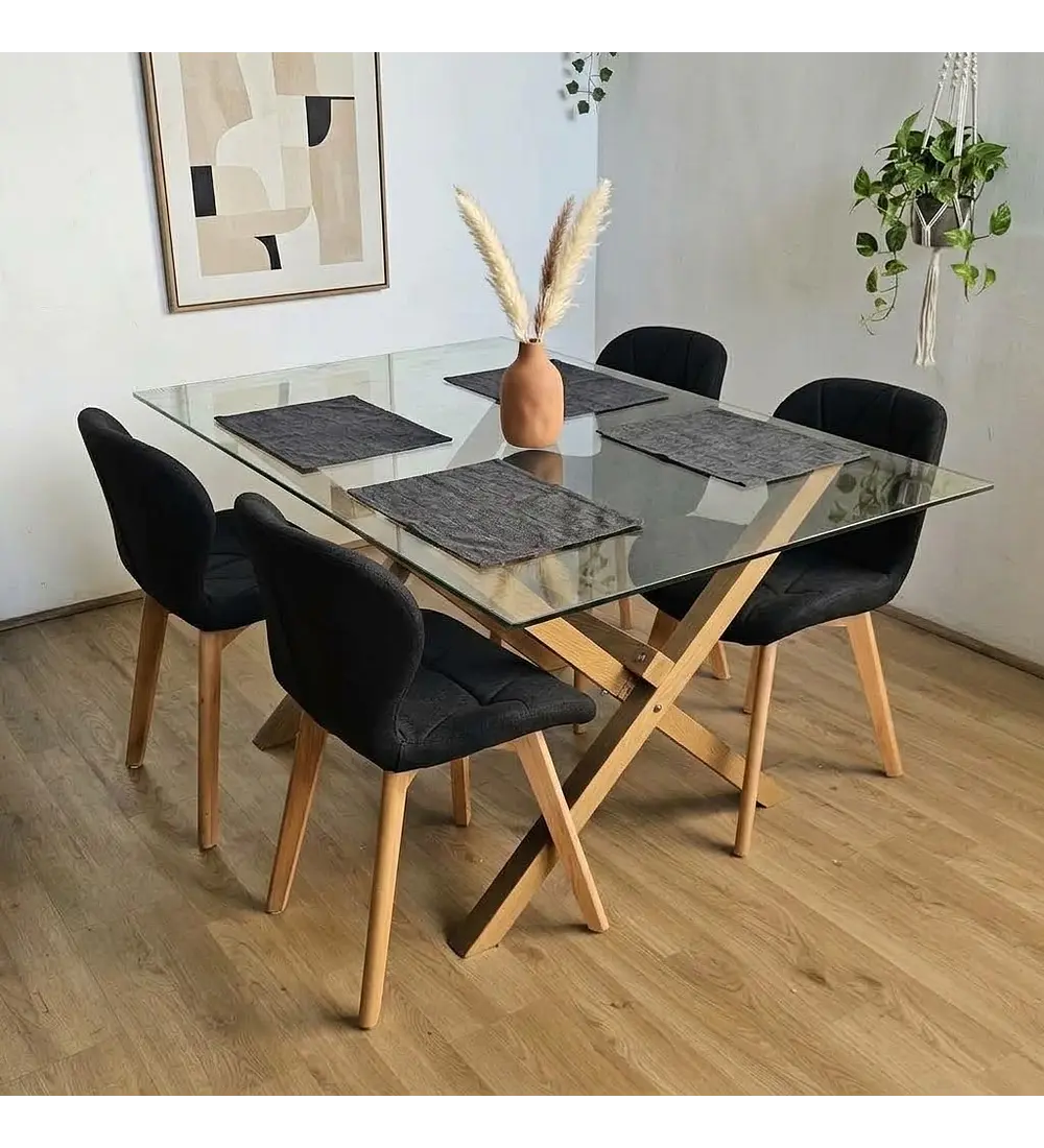 Comedor Medlock 140x90cms + 4 Sillas Mariposa Lino