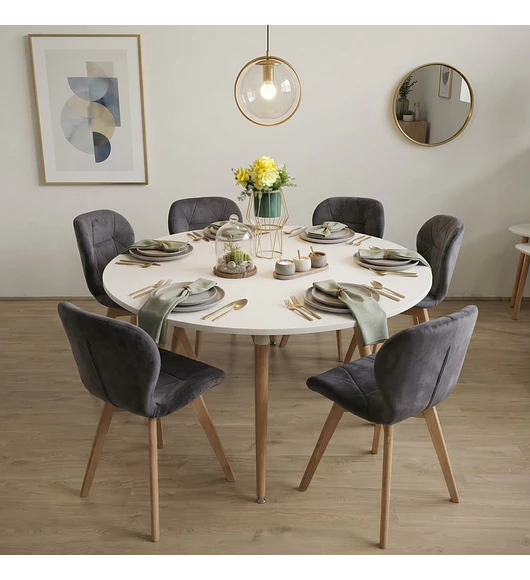 Comedor Aura  120cms + 6 Sillas Mariposa Velvet