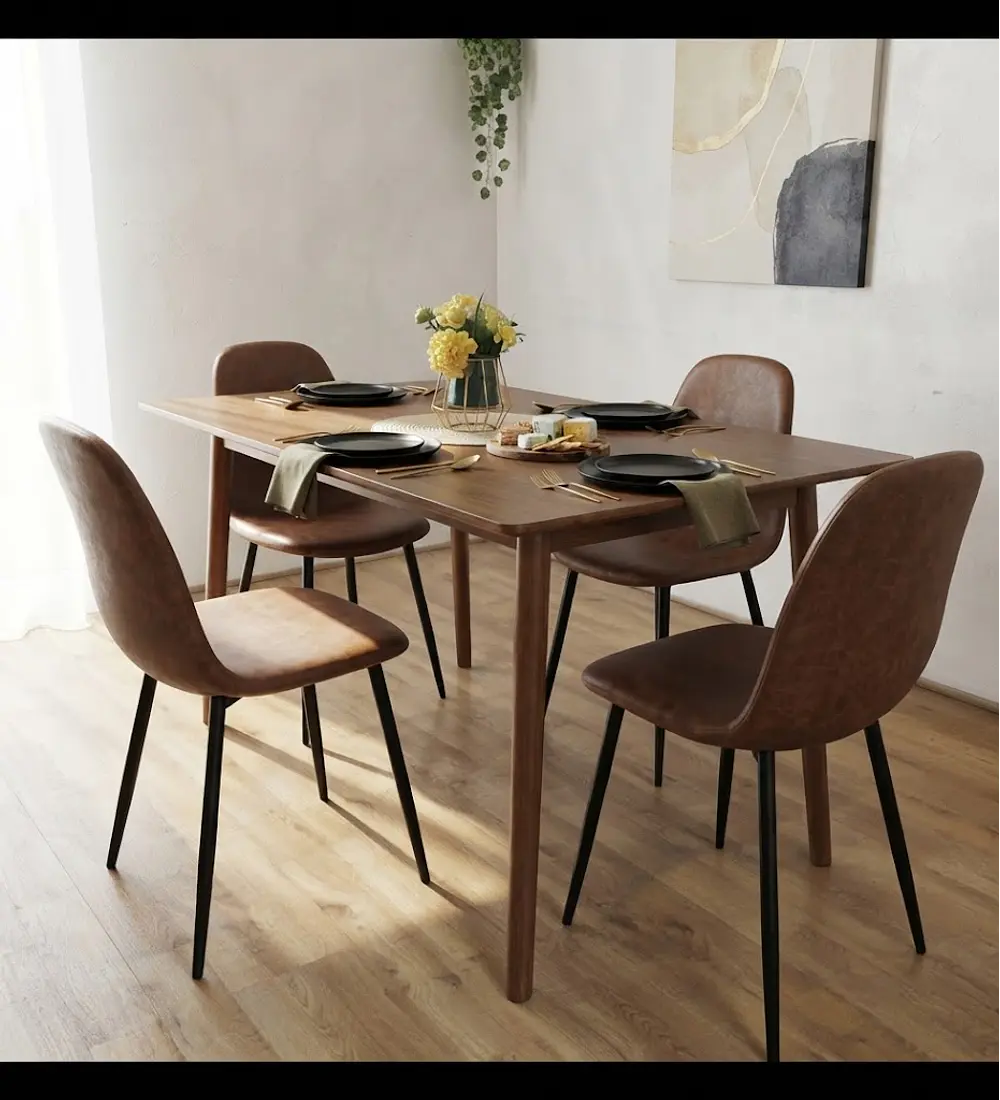 Comedor Mesa Vema Rectangular + 4 Sillas Scoop Ecocuero Vintage Black