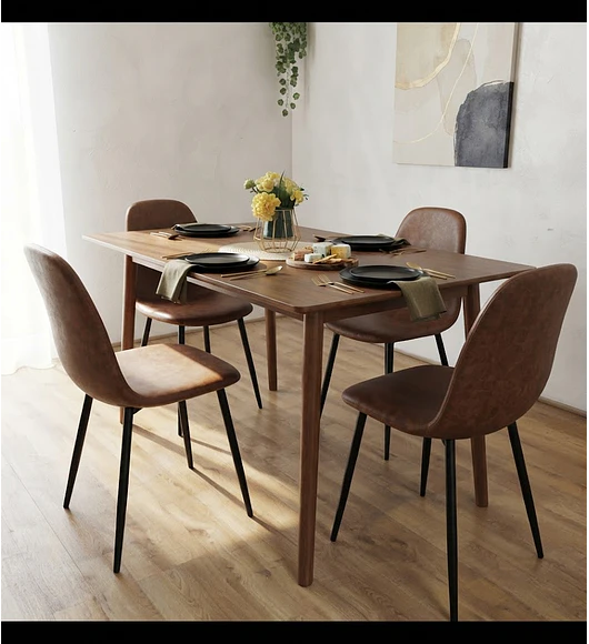 Comedor Mesa Vema Rectangular + 4 Sillas Scoop Ecocuero Vintage Black
