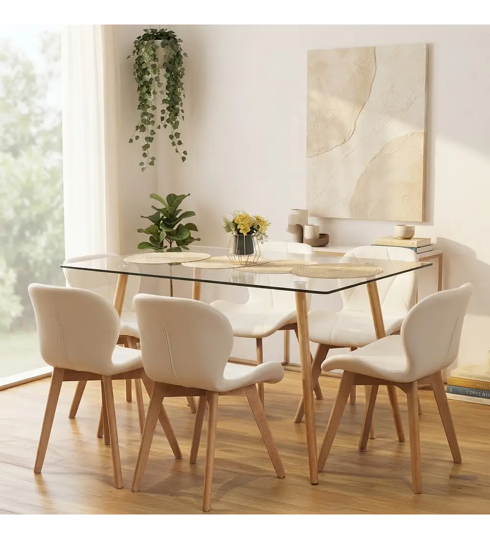 Comedor Rubi 120x80cms + 6 Sillas Mariposa Wood