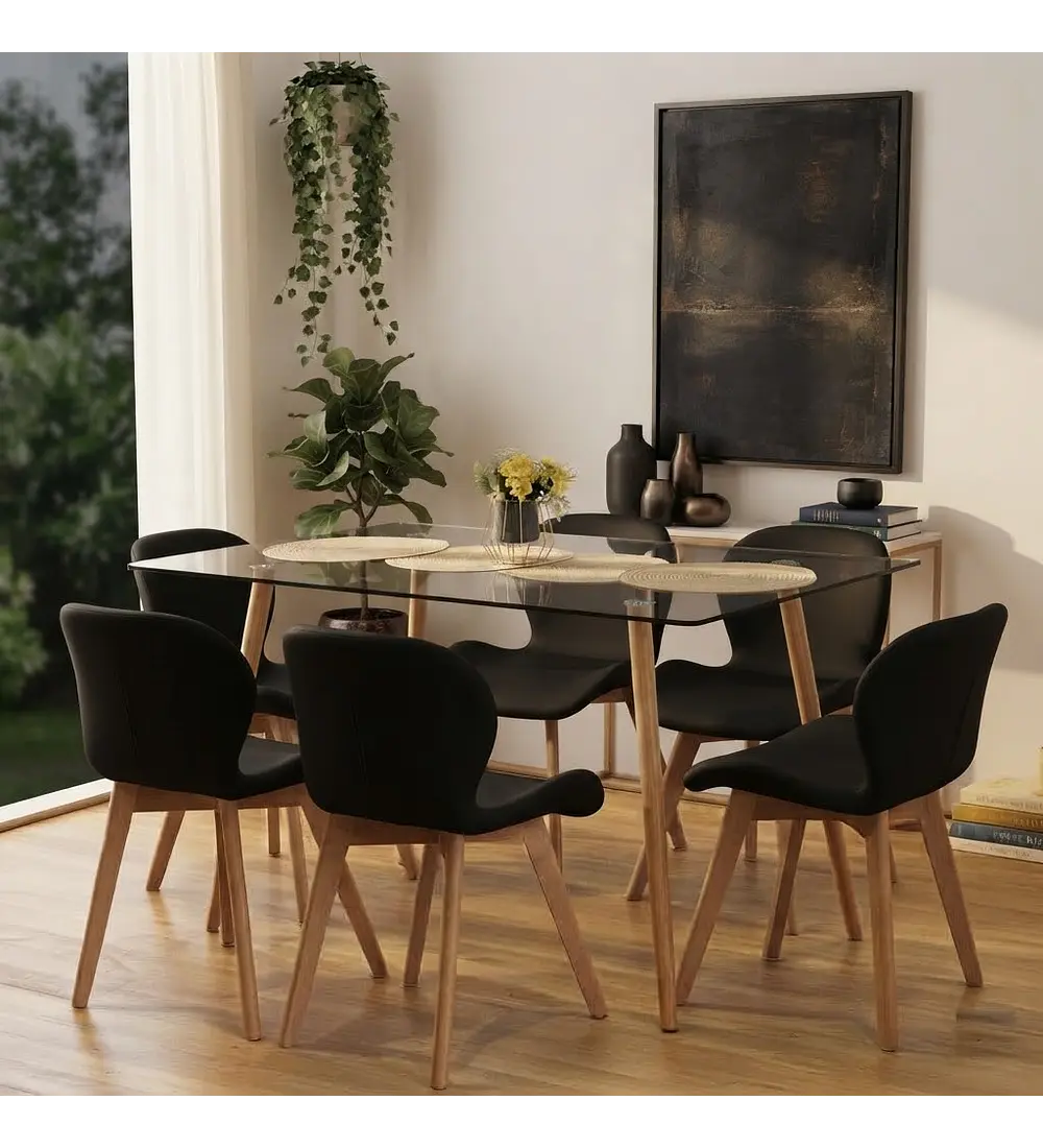Comedor Rubi 120x80cms + 6 Sillas Mariposa Wood