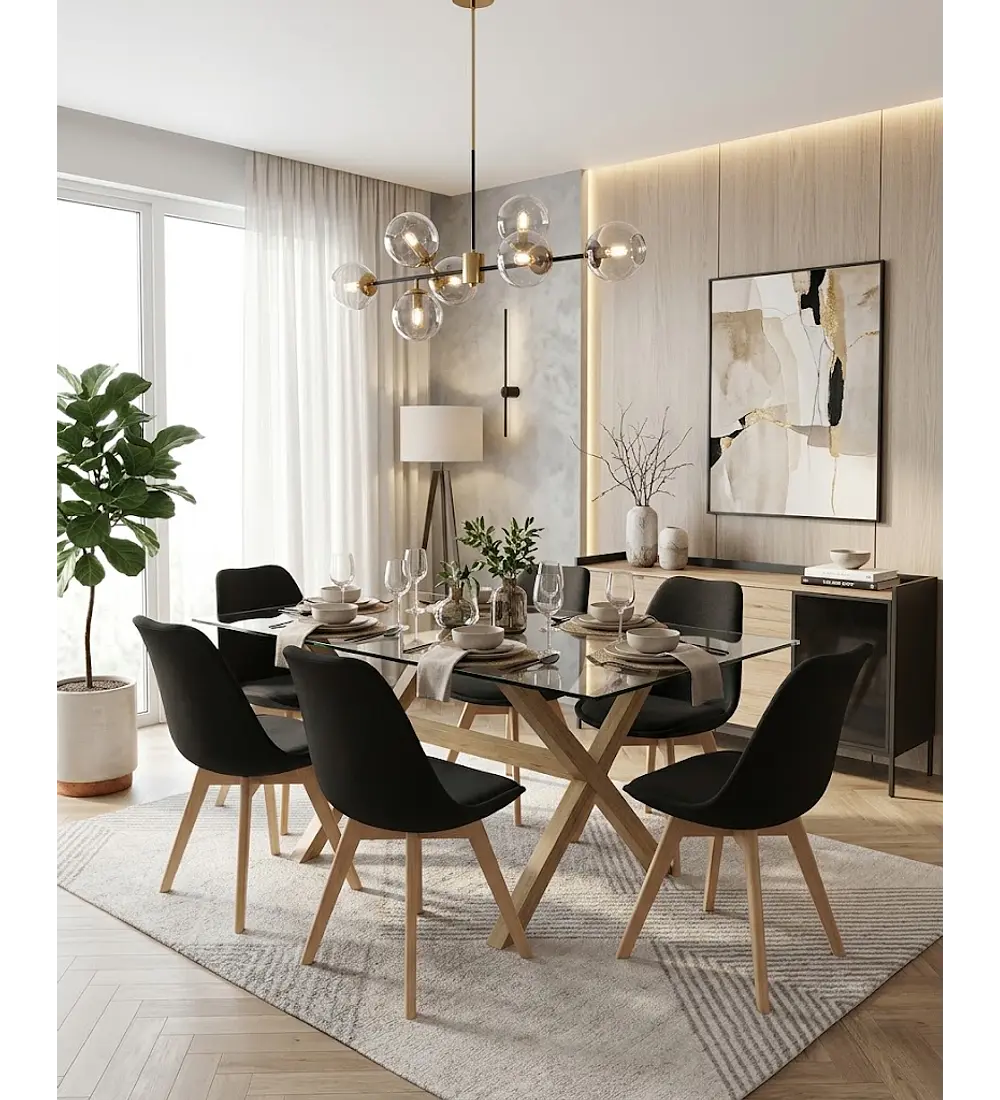 Comedor Medlock 140 x 90cm + 6 Sillas Tulip Lino