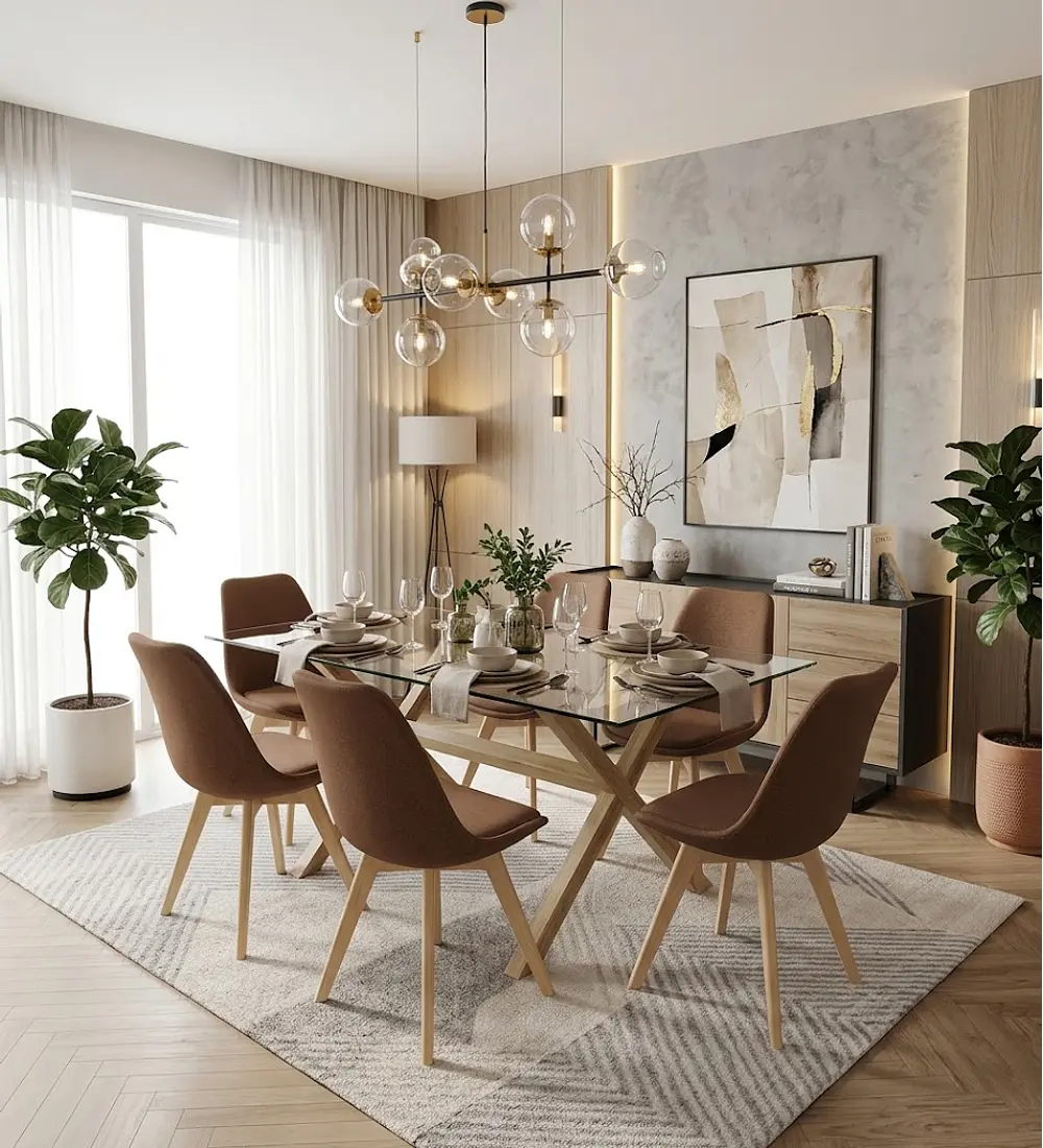 Comedor Medlock 140 x 90cm + 6 Sillas Tulip Lino