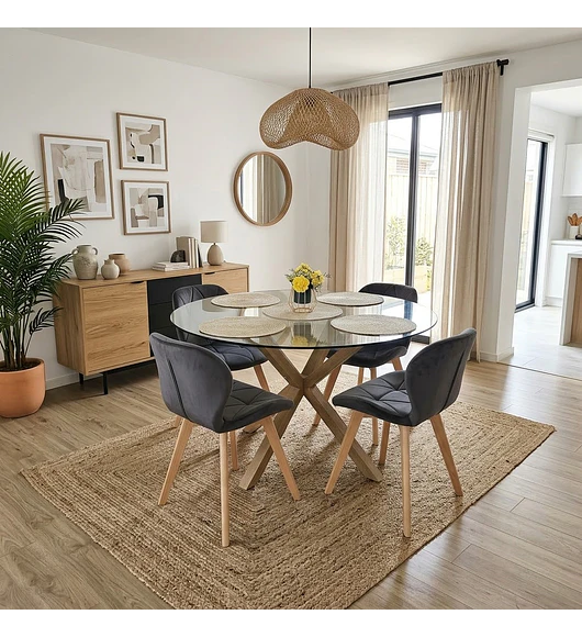 Comedor Warwick 100cm + 4 Sillas Mariposa Velvet 