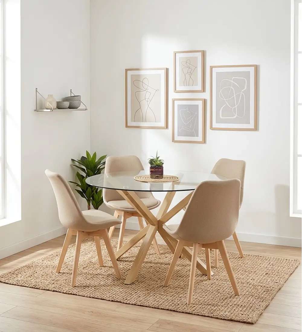 Comedor Warwick 120cms + 4 Sillas Tulip Lino