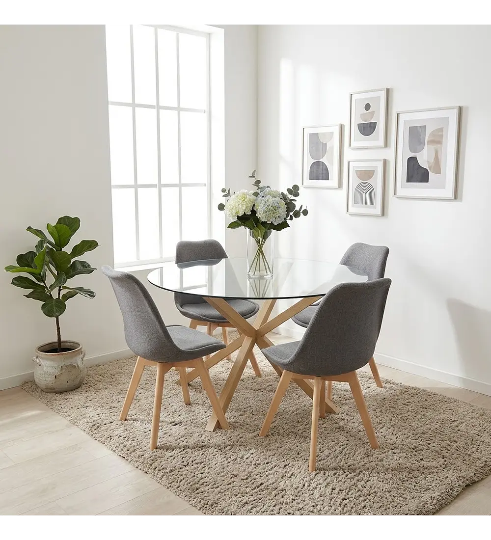 Comedor Warwick 120cms + 4 Sillas Tulip Lino