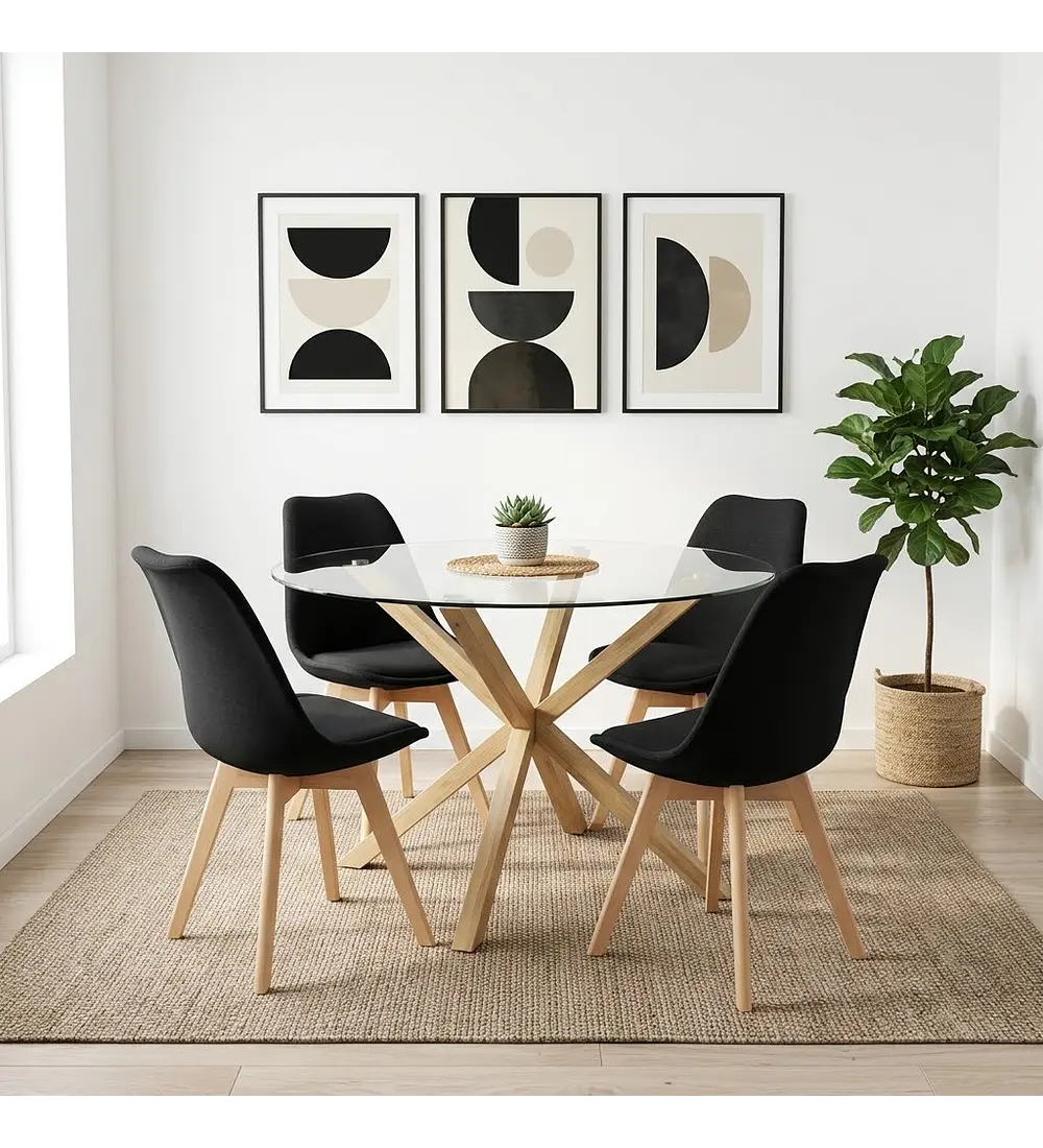 Comedor Warwick 120cms + 4 Sillas Tulip Lino