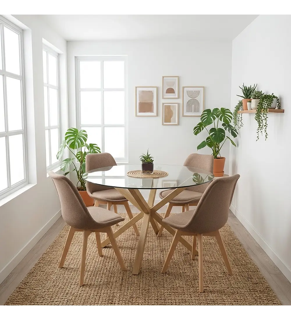 Comedor Warwick 120cms + 4 Sillas Tulip Lino