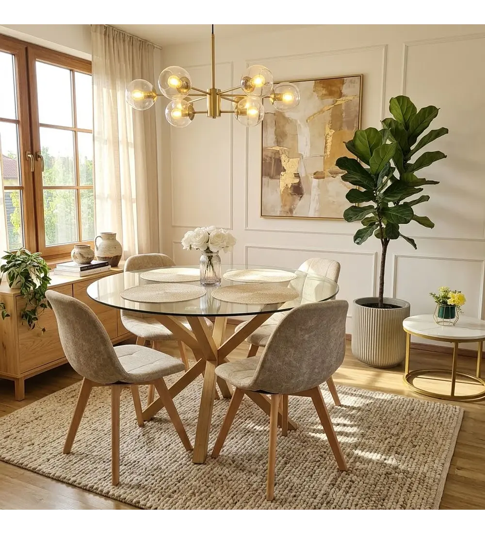Comedor Warwick  120cm + 4 Sillas Capitonne Ecocuero Vintage