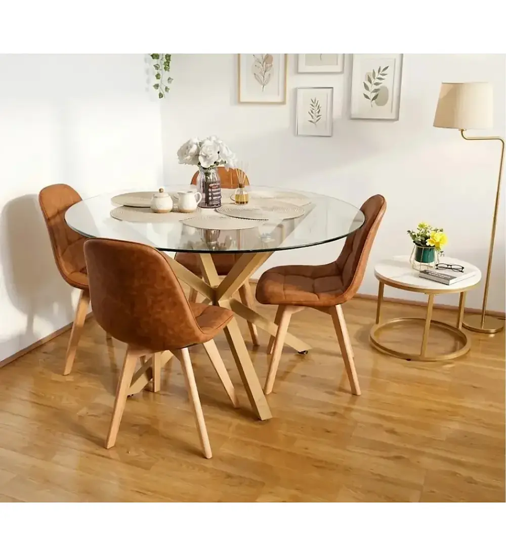 Comedor Warwick  120cm + 4 Sillas Capitonne Ecocuero Vintage