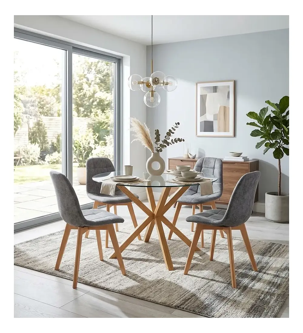 Comedor Warwick  100cm + 4 Sillas Capitonne Ecocuero Vintage