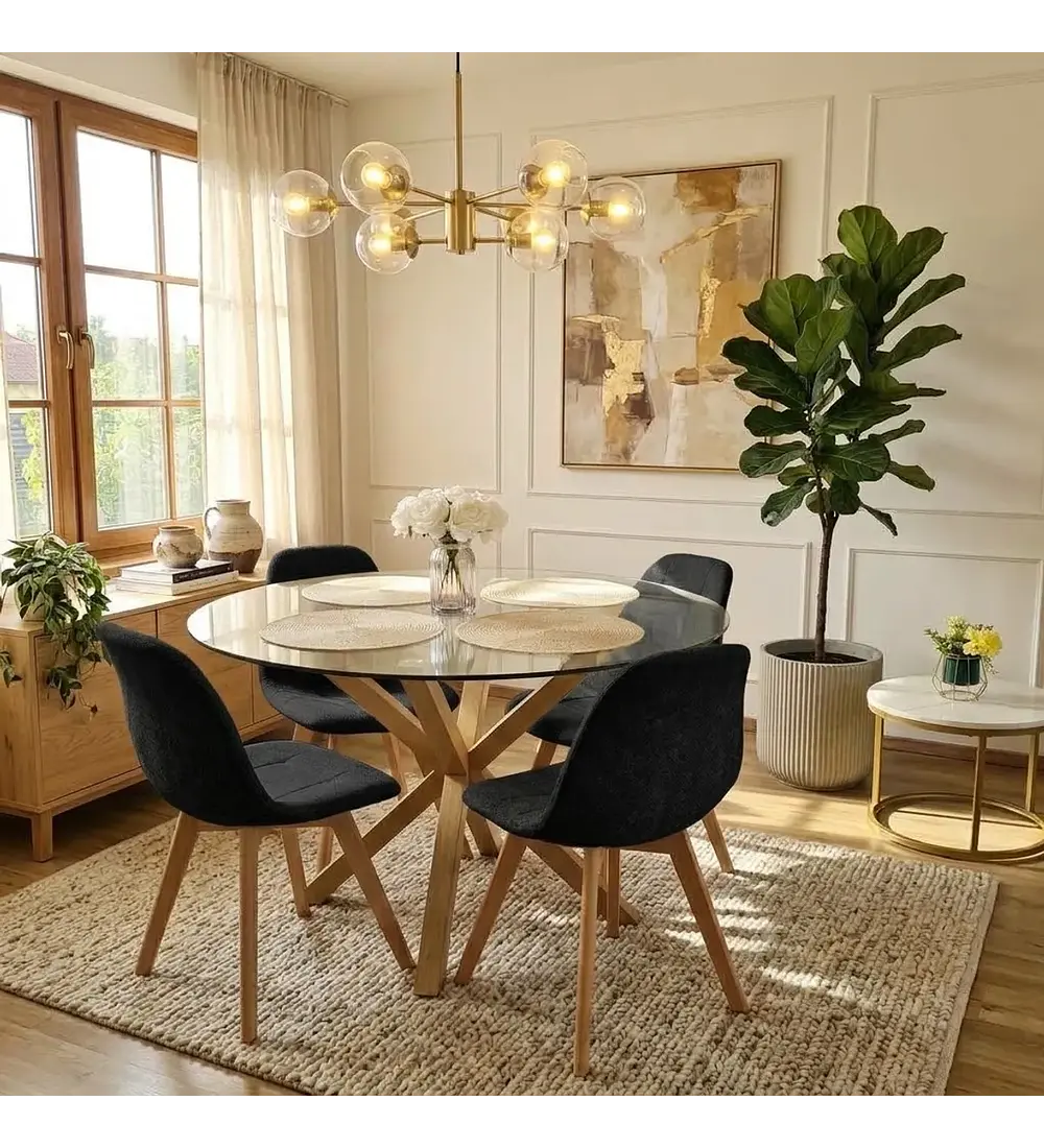 Comedor Warwick  100cm + 4 Sillas Capitonne Ecocuero Vintage