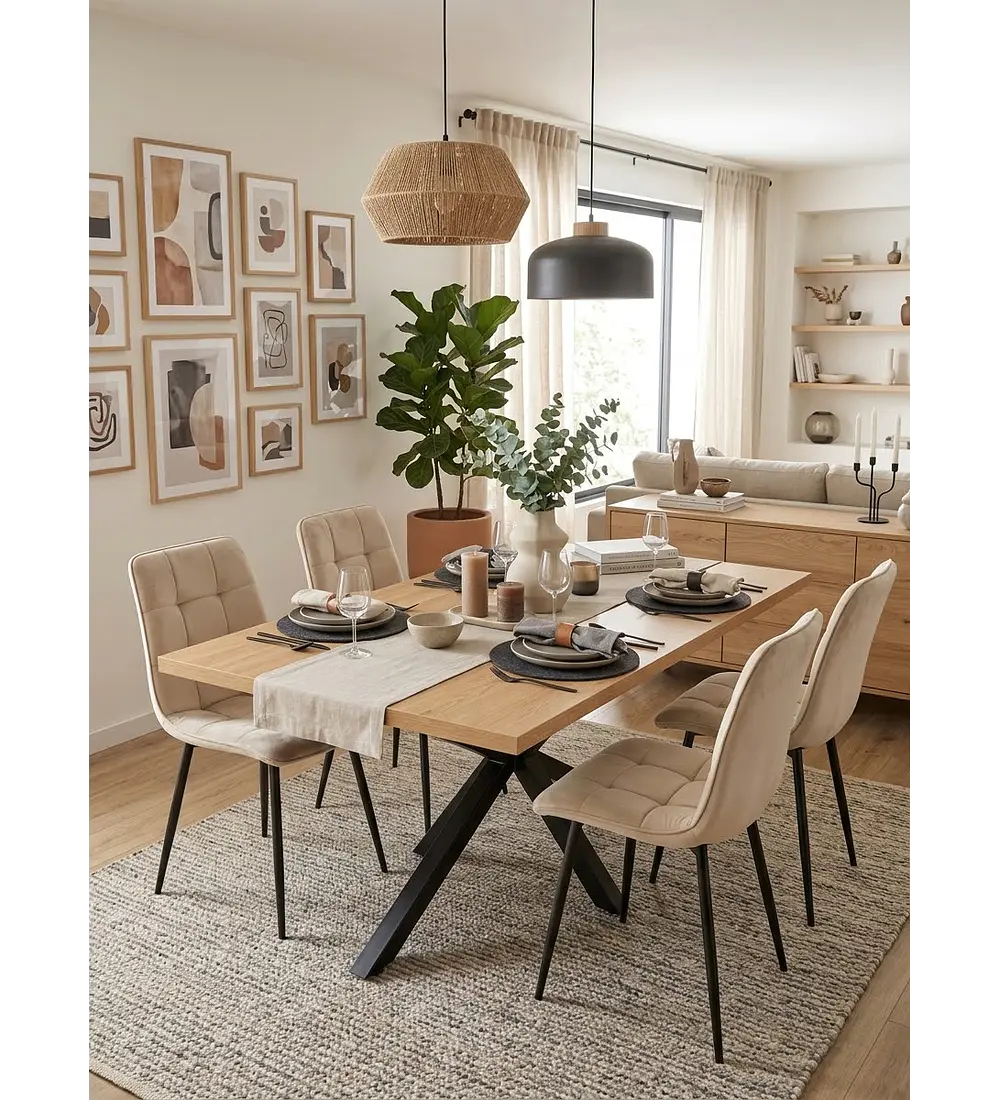 Comedor Madrid Wood + 4 Sillas Capitonne Roma