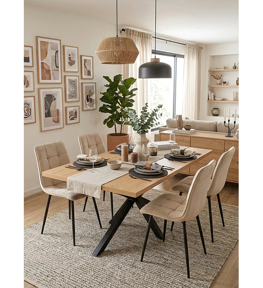 Comedor Madrid Wood + 4 Sillas Capitonne Roma