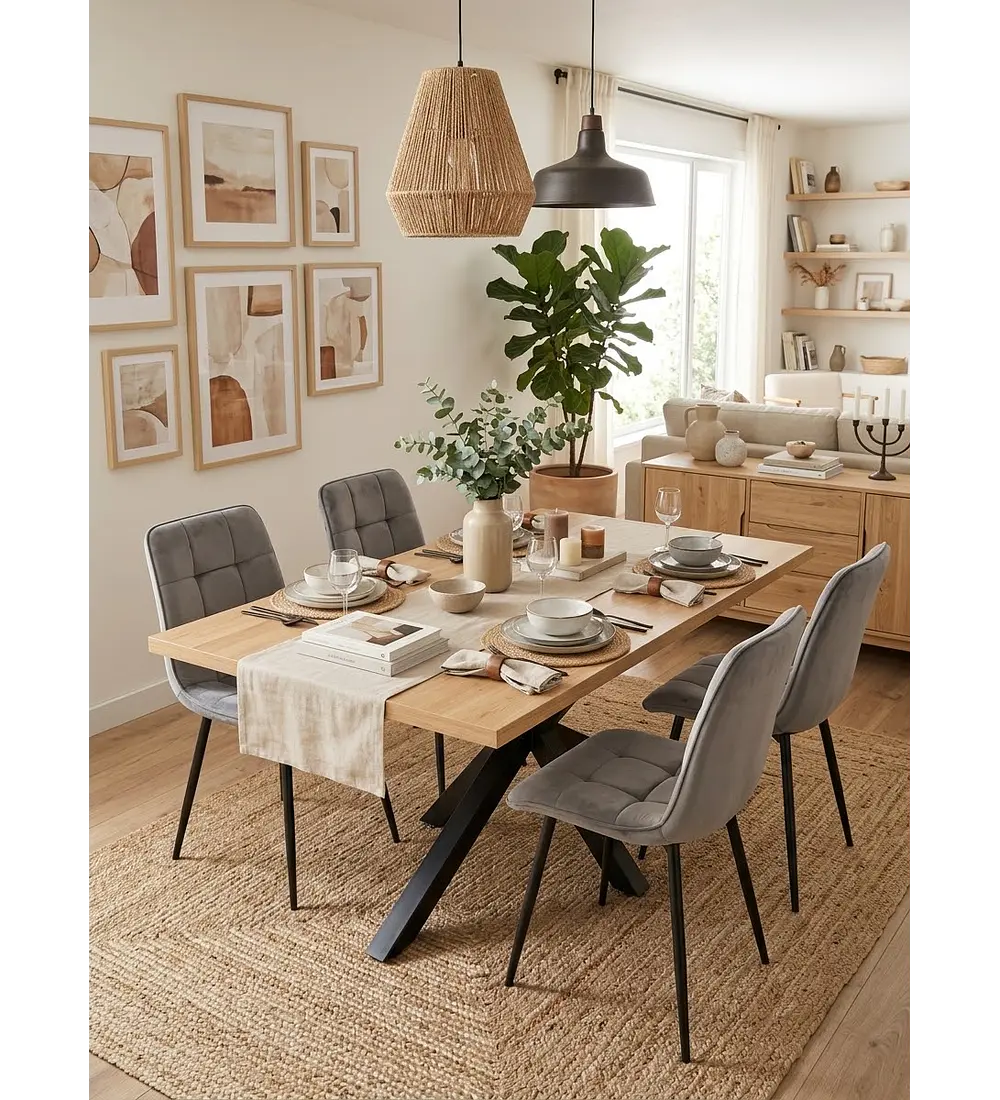 Comedor Madrid Wood + 4 Sillas Capitonne Roma