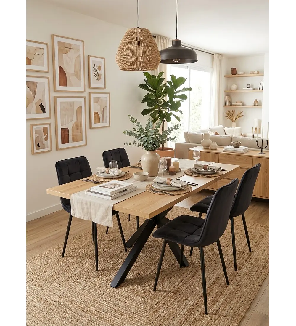 Comedor Madrid Wood + 4 Sillas Capitonne Roma