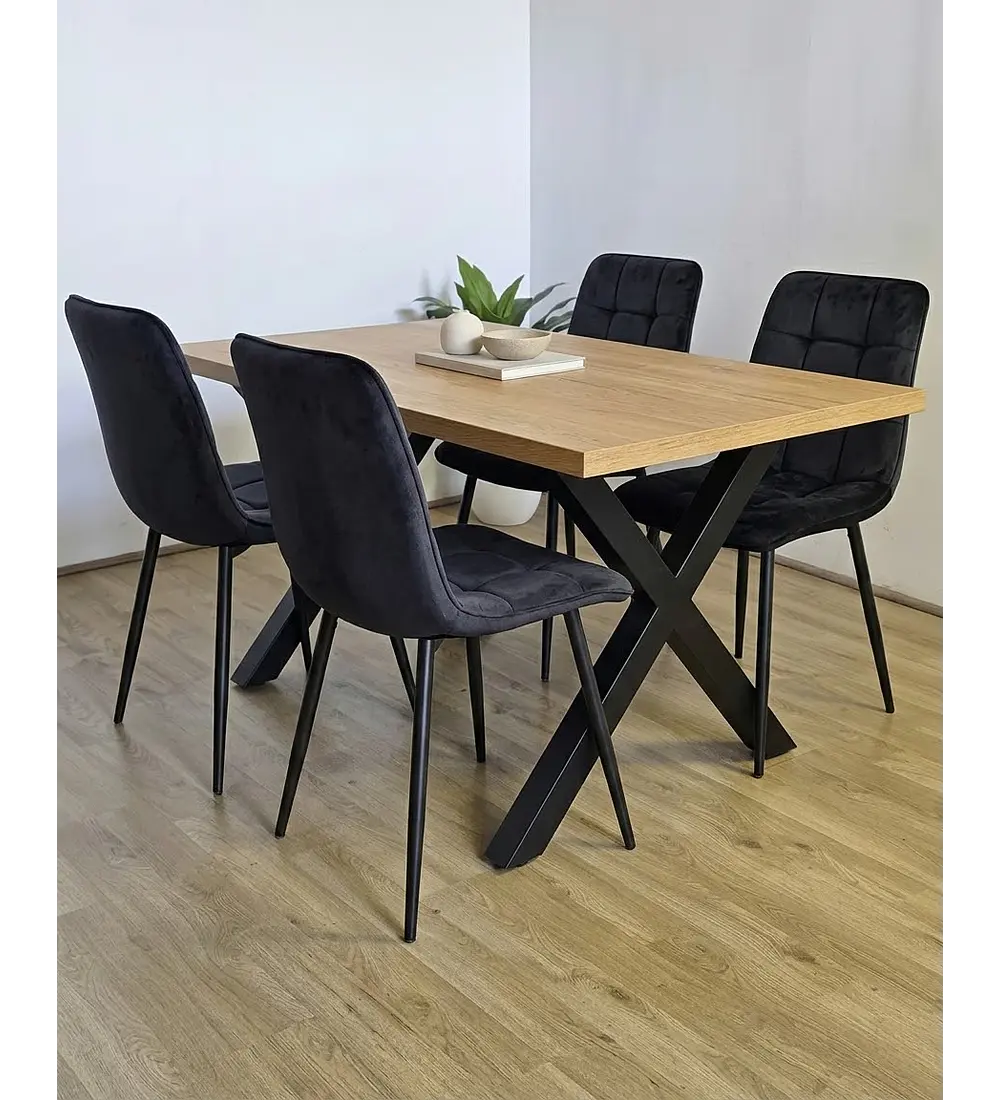 Comedor Mesa Metal Cross + 4 Sillas Capitonne Roma