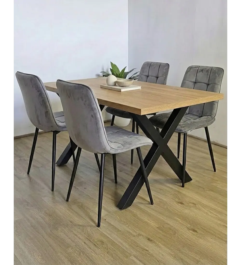 Comedor Mesa Metal Cross + 4 Sillas Capitonne Roma