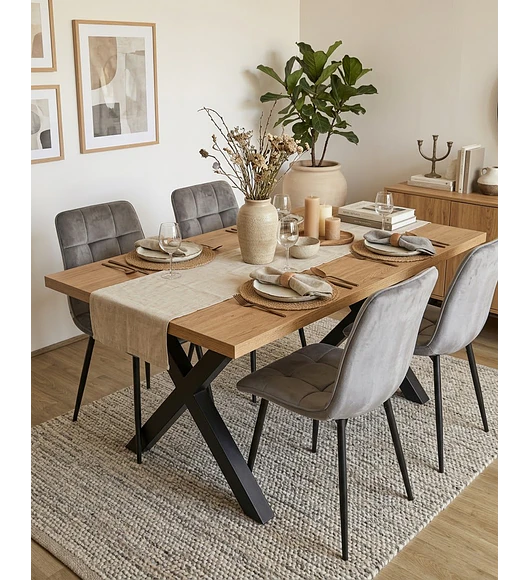 Comedor Mesa Metal Cross + 4 Sillas Capitonne Roma