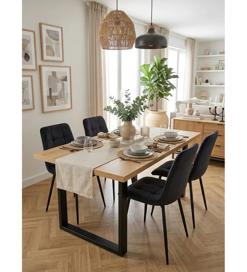 Comedor Mesa Industrial + 4 Sillas Capitonne Roma