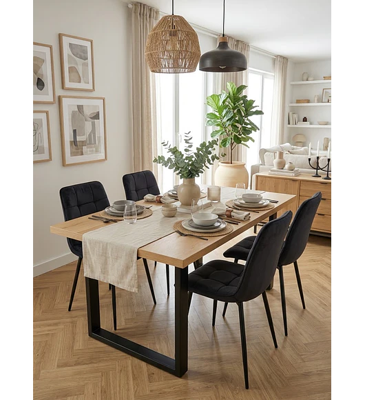 Comedor Mesa Industrial + 4 Sillas Capitonne Roma