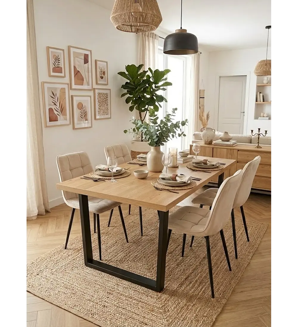 Comedor Mesa Industrial + 4 Sillas Capitonne Roma