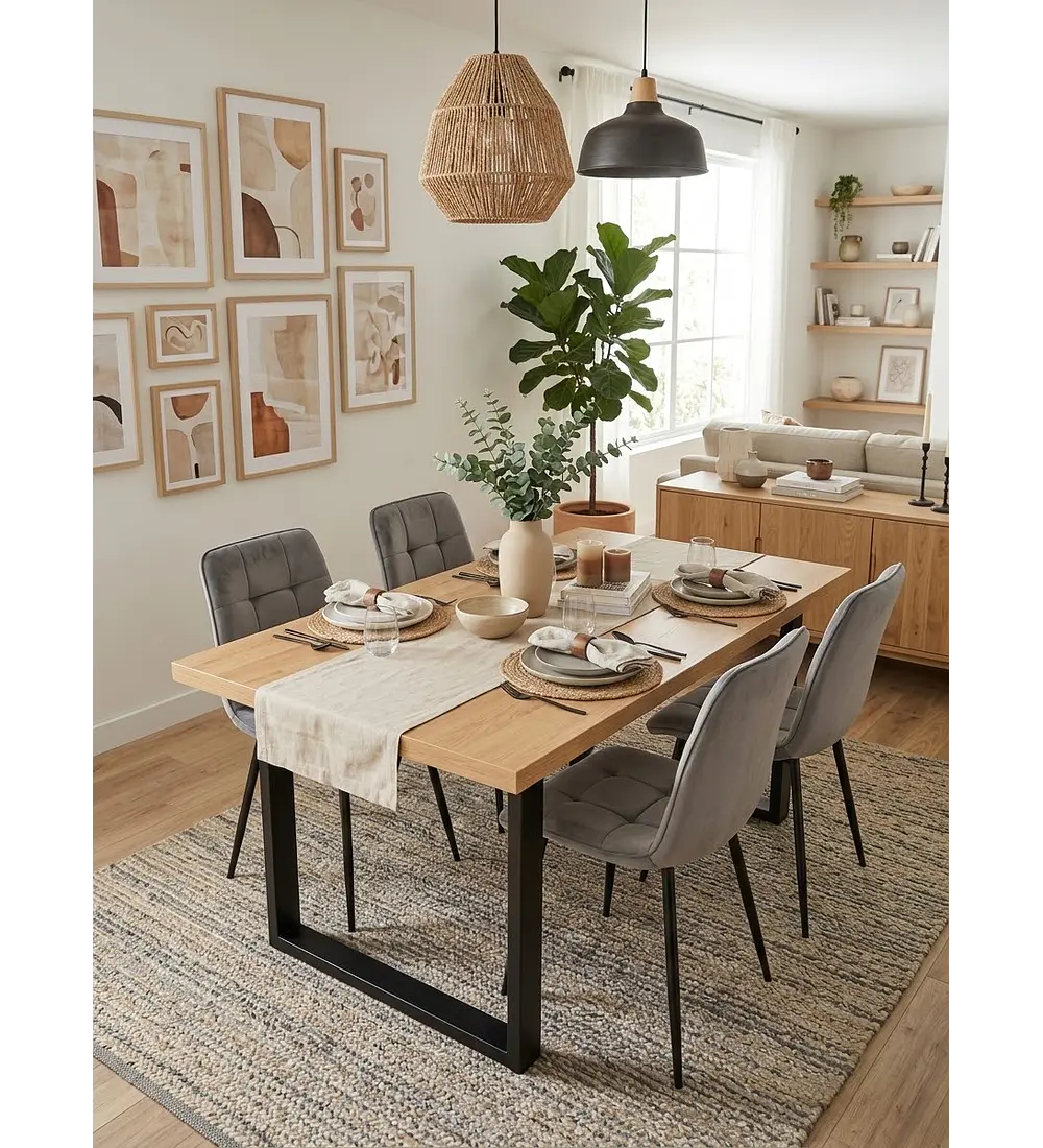 Comedor Mesa Industrial + 4 Sillas Capitonne Roma
