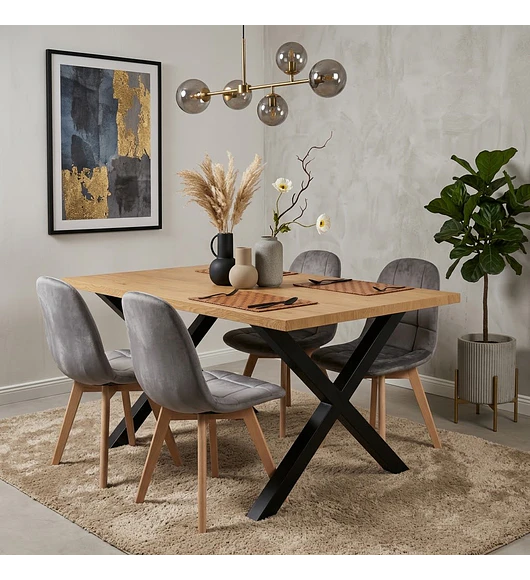 Comedor Mesa Metal Cross + 4 Capitonne Velvet