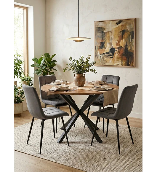 Comedor Warwick Wood + 4 Sillas Capitonne Roma