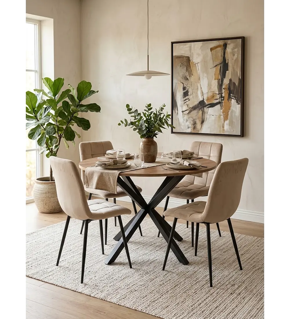 Comedor Warwick Wood + 4 Sillas Capitonne Roma