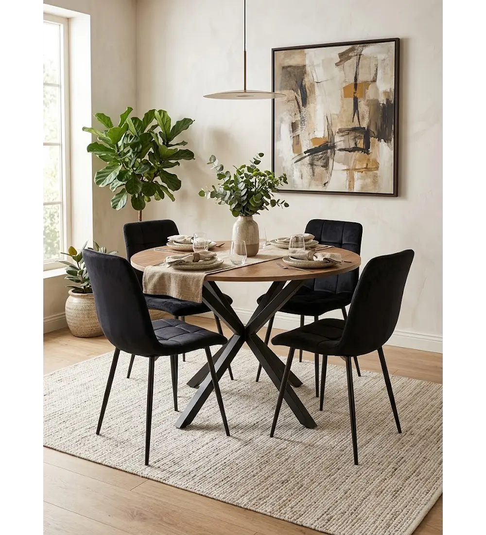 Comedor Warwick Wood + 4 Sillas Capitonne Roma