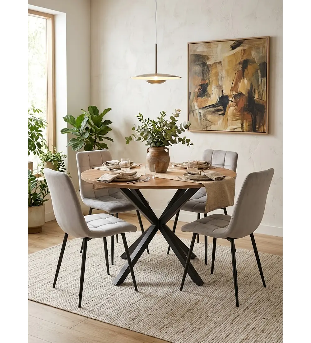 Comedor Warwick Wood + 4 Sillas Capitonne Roma
