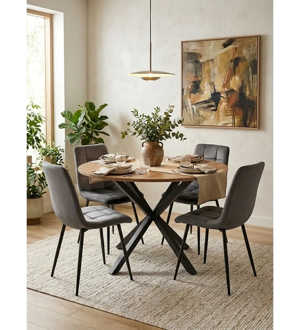 Comedor Warwick Wood + 4 Sillas Capitonne Roma