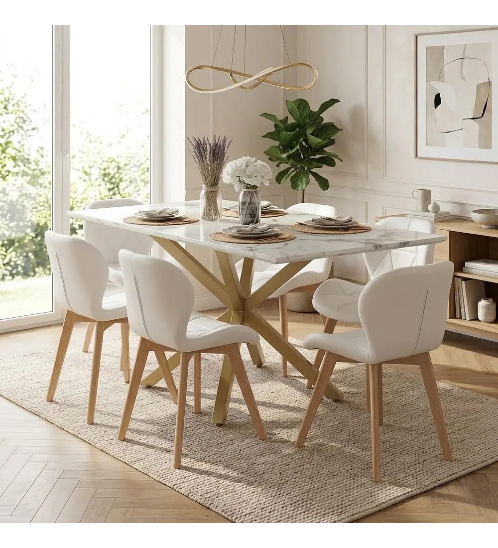Comedor Madrid 140x80cms Stone Wood + 6 Sillas Mariposa Ecocuero Wood