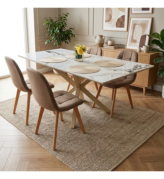 Comedor Madrid Stone Wood 140x80cms + 4 Sillas Capitonne Lino