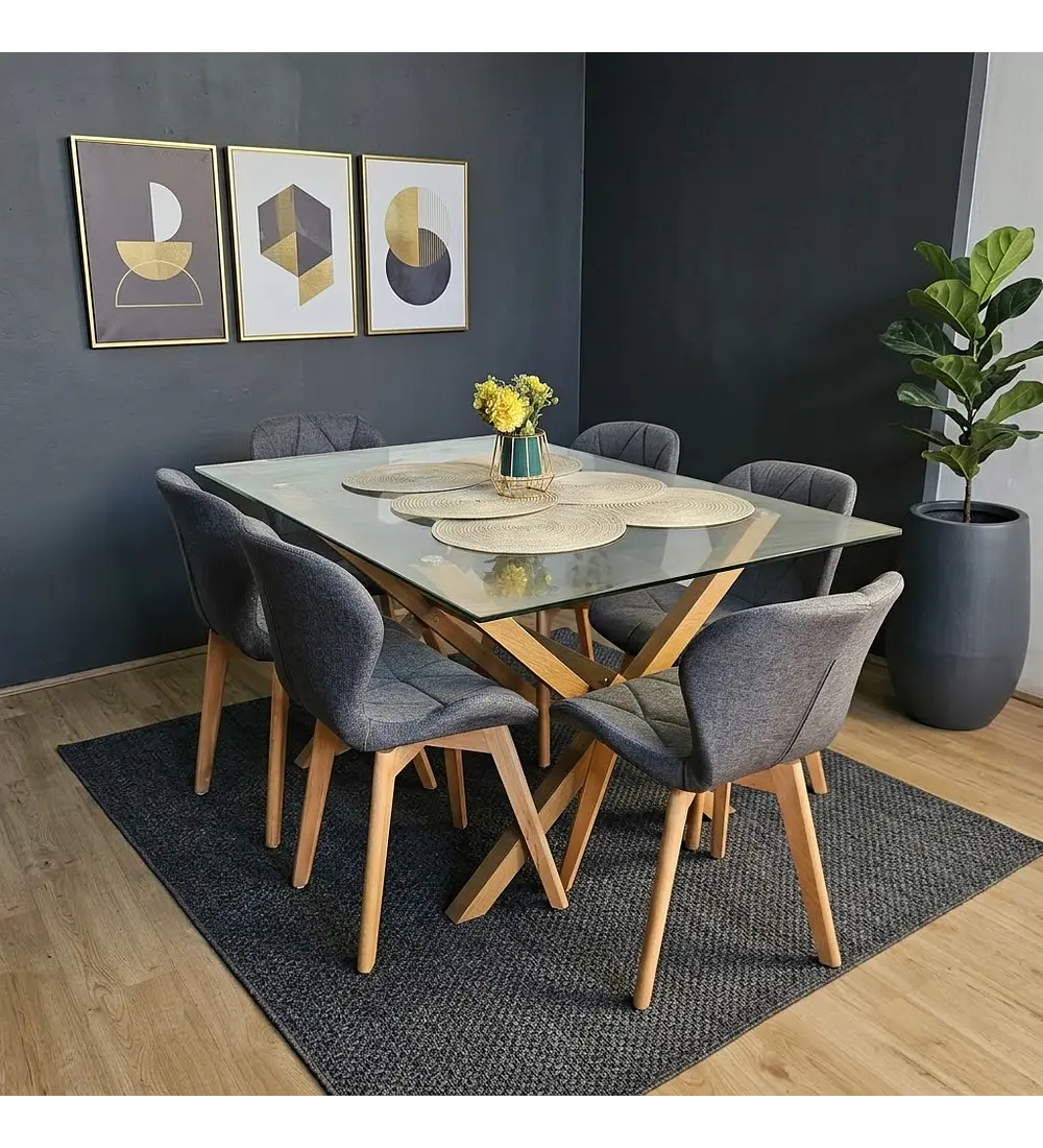Comedor Medlock 130x80cms + 6 Sillas Mariposa Lino