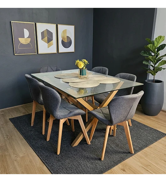 Comedor Medlock 130x80cms + 6 Sillas Mariposa Lino