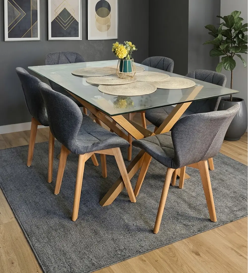 Comedor Medlock 130x80cms + 6 Sillas Mariposa Lino