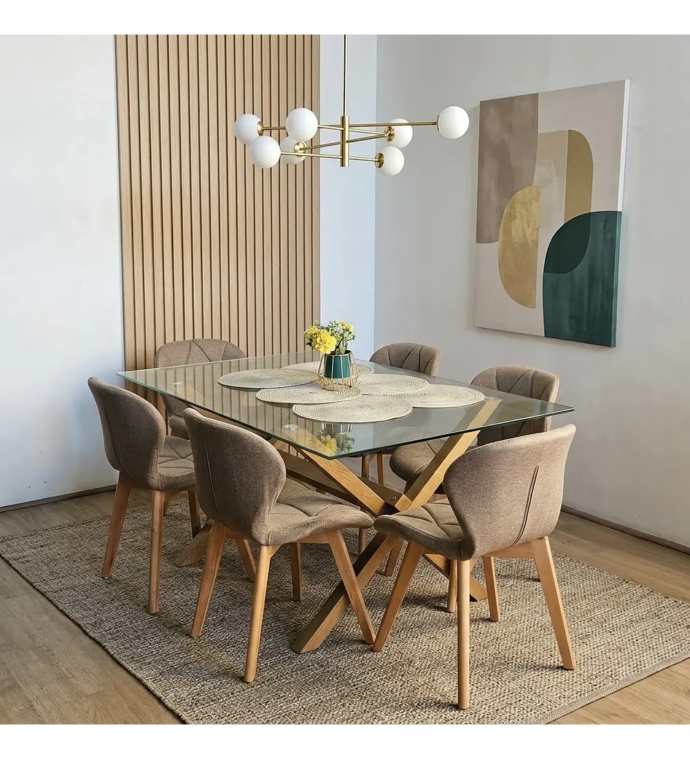 Comedor Medlock 130x80cms + 6 Sillas Mariposa Lino