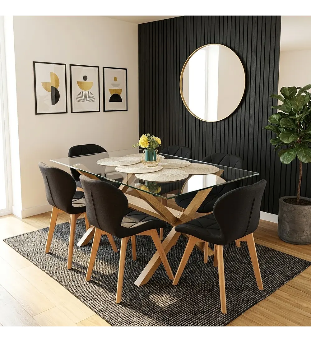 Comedor Medlock 130x80cms + 6 Sillas Mariposa Lino