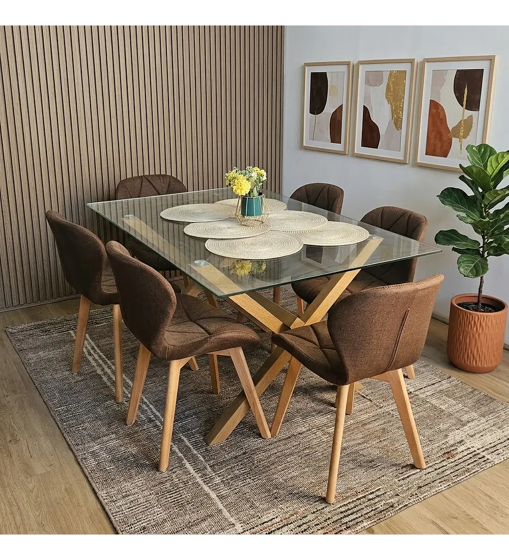 Comedor Medlock 130x80cms + 6 Sillas Mariposa Lino