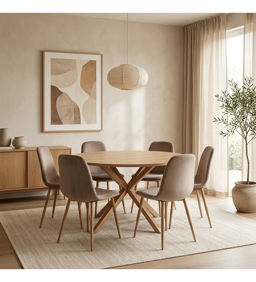 Comedor Warwick Wood 120Cms + 6 Sillas Scoop Velvet Wood