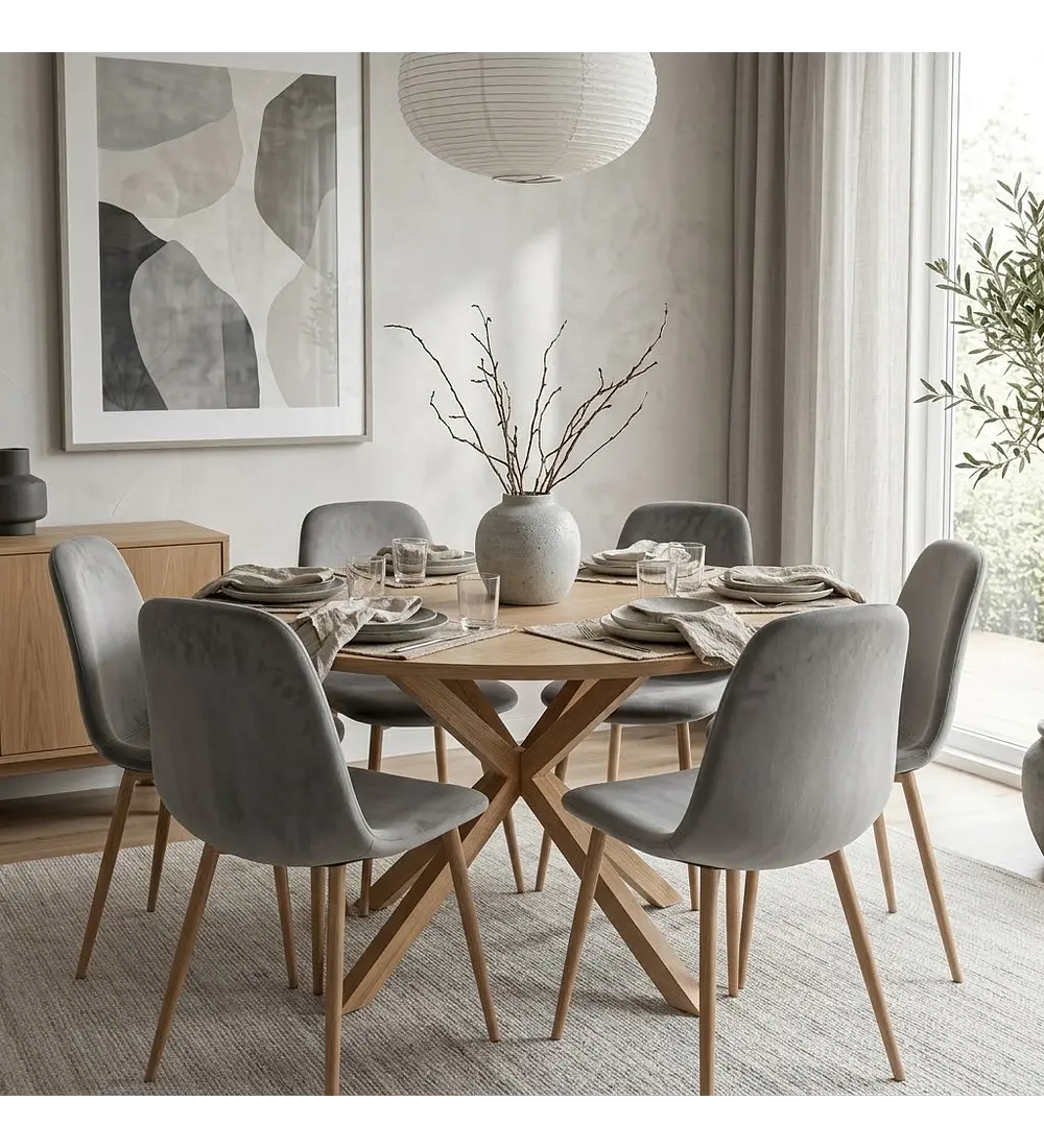 Comedor Warwick Wood 120Cms + 6 Sillas Scoop Velvet Wood