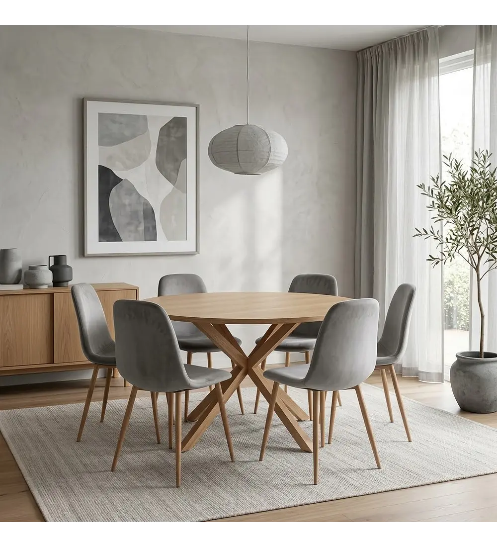 Comedor Warwick Wood 120Cms + 6 Sillas Scoop Velvet Wood