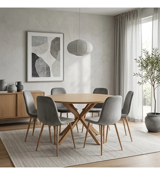 Comedor Warwick Wood 120Cms + 6 Sillas Scoop Velvet Wood