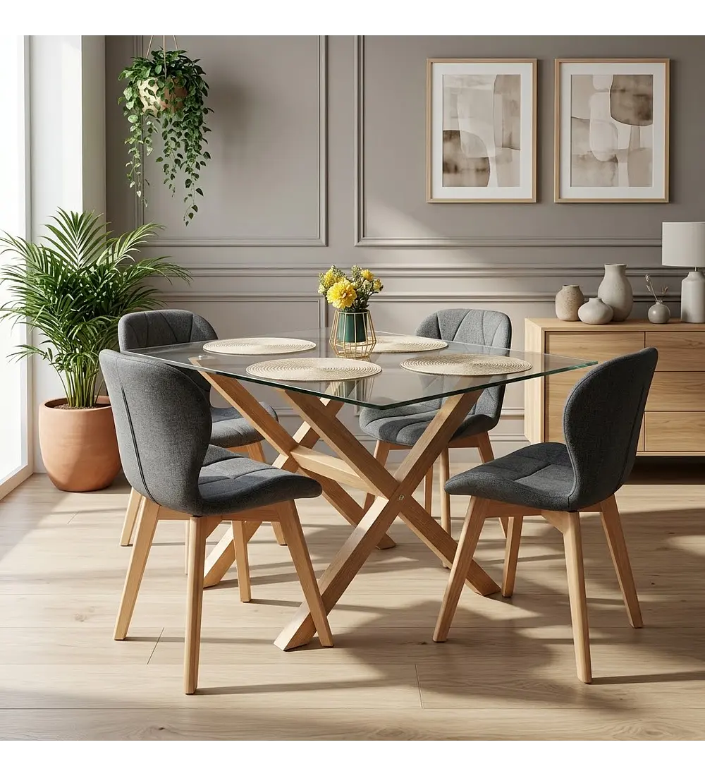 Comedor Medlock 130x80cms + 4 Sillas Mariposa Lino