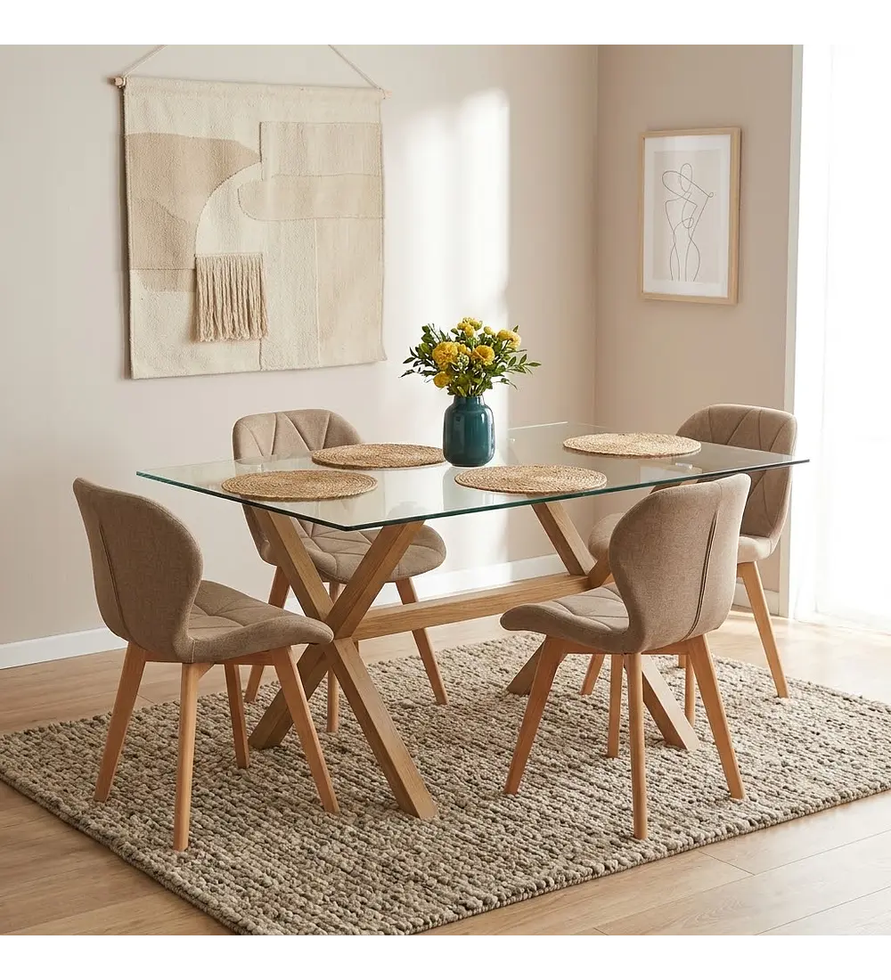 Comedor Medlock 130x80cms + 4 Sillas Mariposa Lino