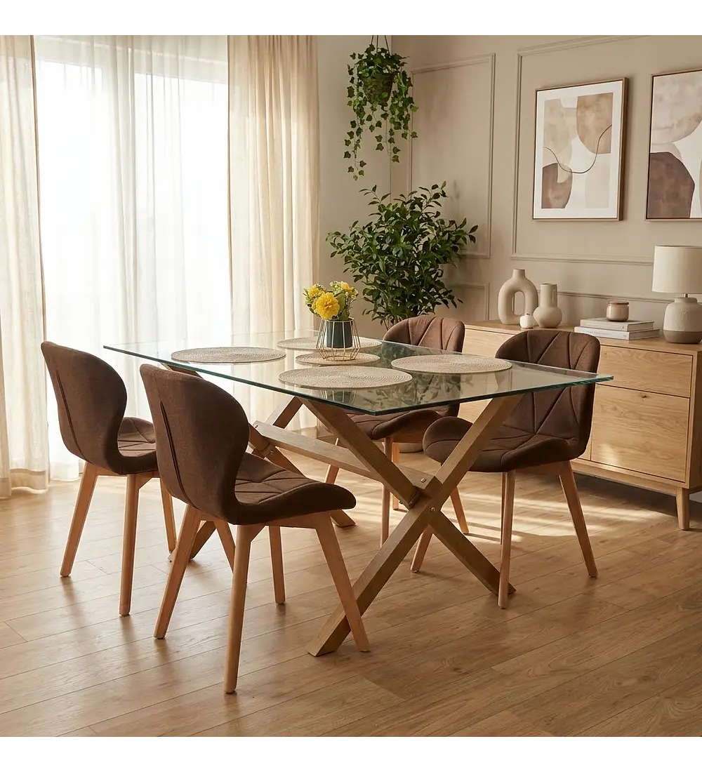 Comedor Medlock 130x80cms + 4 Sillas Mariposa Lino